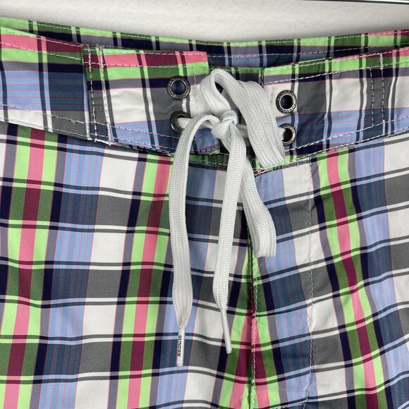 Sundek Men's 34 Multicolor Plaid Rainbow Back Beach Swim Board Shorts Mesh Lined - Picture 3 of 10